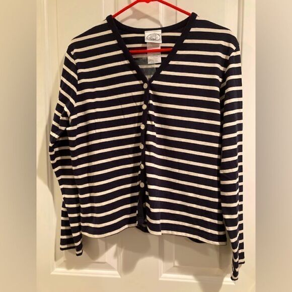 Women’s Blue & White Striped Button Down Blouse from Laura Ashley - Sz M - Picture 1 of 8